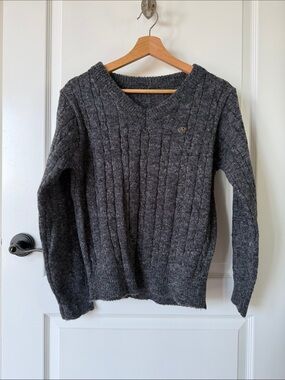 Charcoal Cable Knit V-Neck Sweater